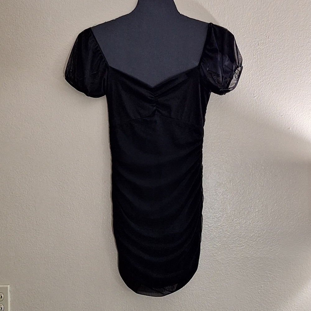 Windsor black ruched puff sleeve bodycon mini dress - Medium